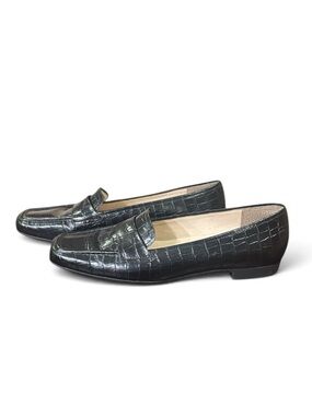 Rockport Embossed Square Toe Leather Loafers Black Size 7